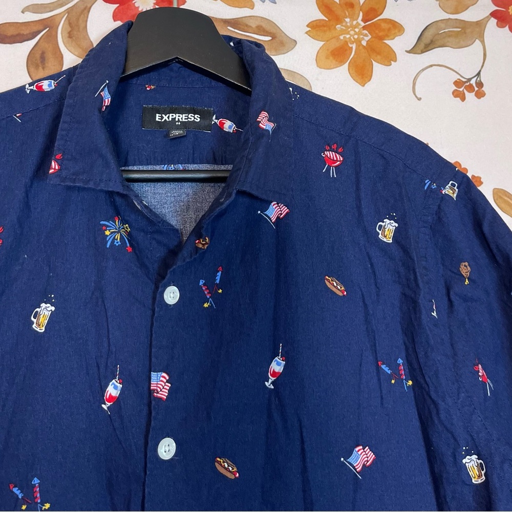 Express Mens M/L Non-binary Button Down Casual BBQ Cookout Summer Shirt Unisex